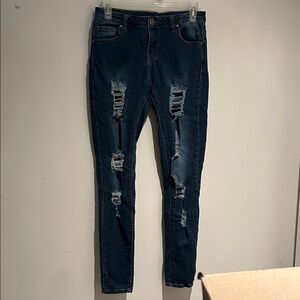 Dark Blue Distressed Skinny Jeans